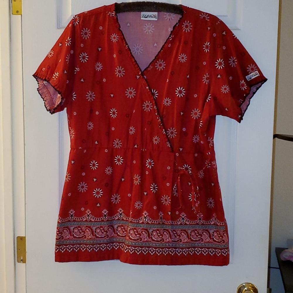 UA Scrubs Red Handkerchief Print
